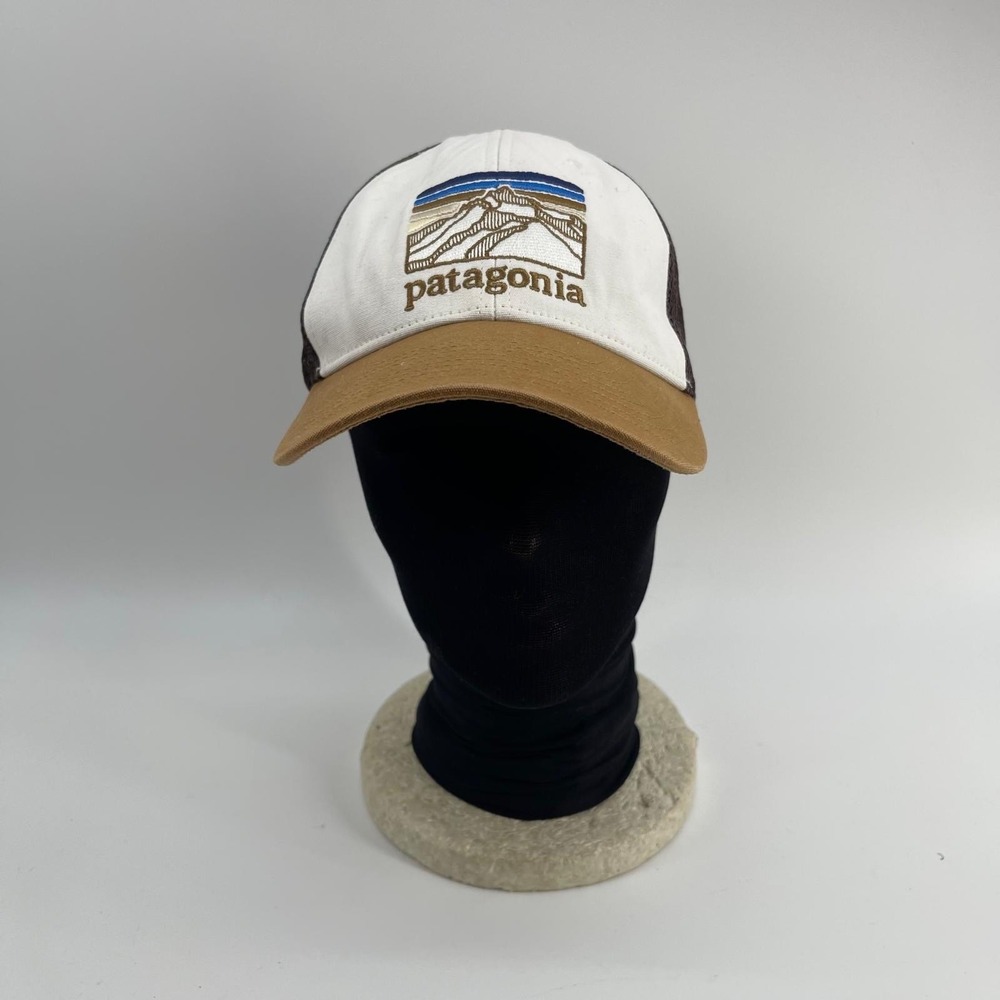 Patagonia Fitz Roy Horizons Trucker Hat White Brown Mesh Snapback Cap